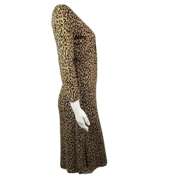 Ann Taylor Loft Dress Womens Size 4 Brown Leopard Animal Print 3/4 Sleeve - Picture 4 of 4